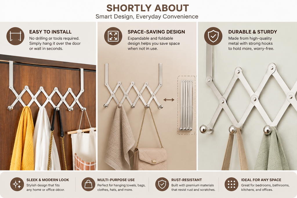 Expandable Over-the-Door Accordion Towel & Clothes Hanger Rack