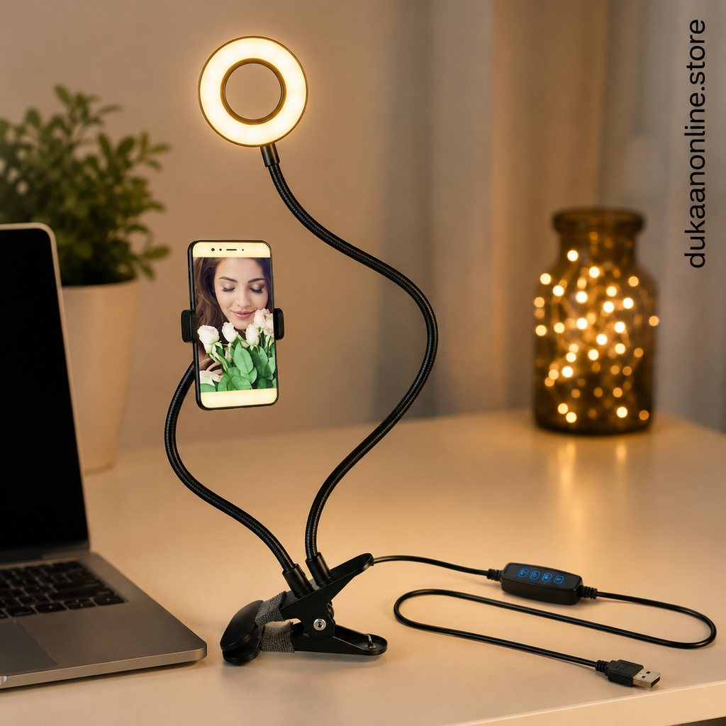 upgraded 2 in 1 Led Selfie Ring Light with Phone Holder Desk Lamp Lazy Bracket Tabletop Stand Flexible