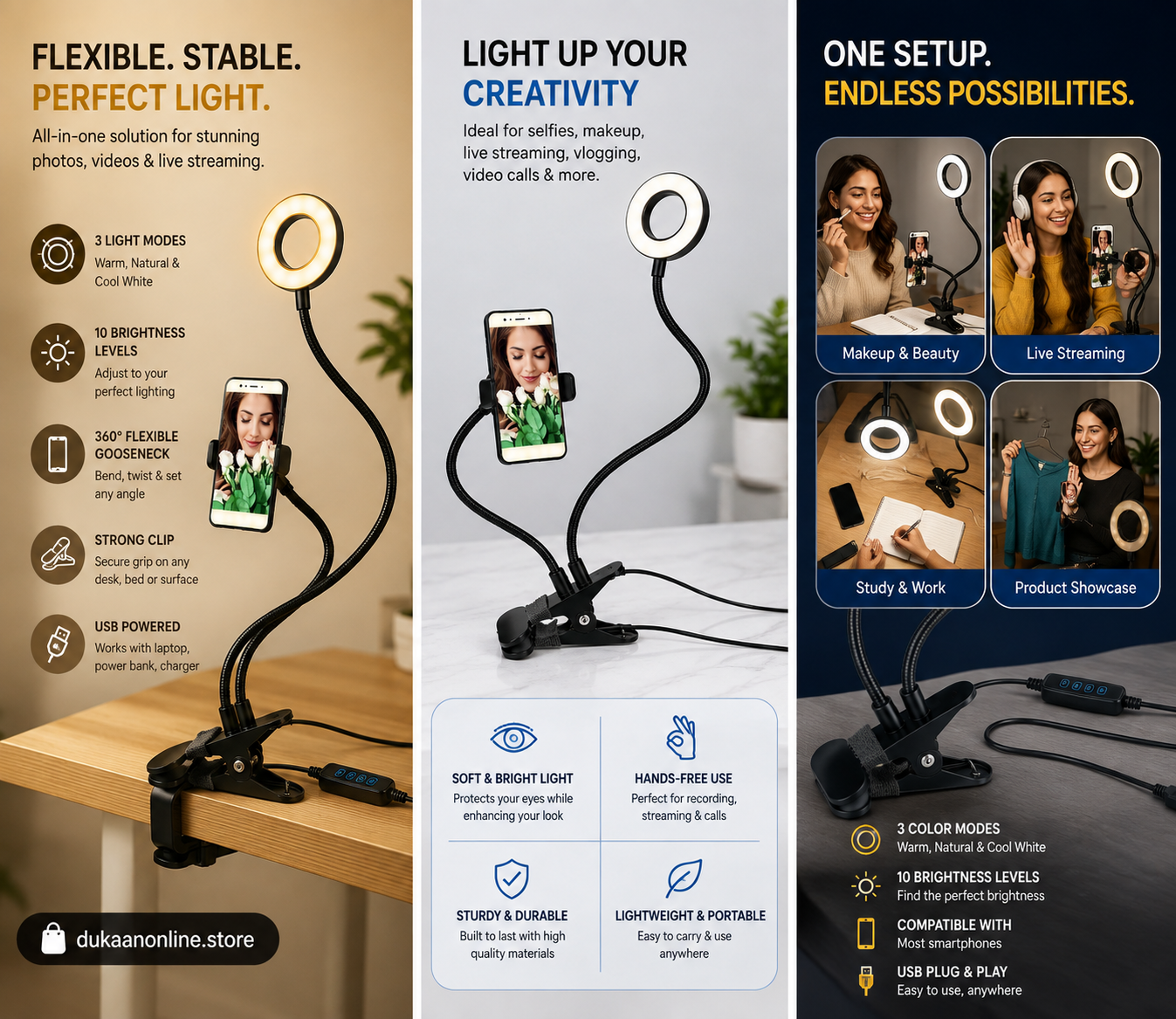 upgraded 2 in 1 Led Selfie Ring Light with Phone Holder Desk Lamp Lazy Bracket Tabletop Stand Flexible