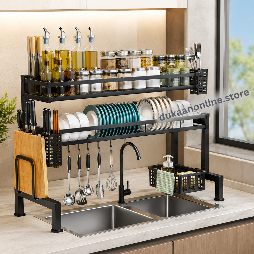 2-Layer Over-the-Sink Dish Drying Rack – Space-Saving Kitchen Organizer