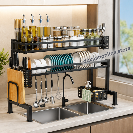 2-Layer Over-the-Sink Dish Drying Rack – Space-Saving Kitchen Organizer