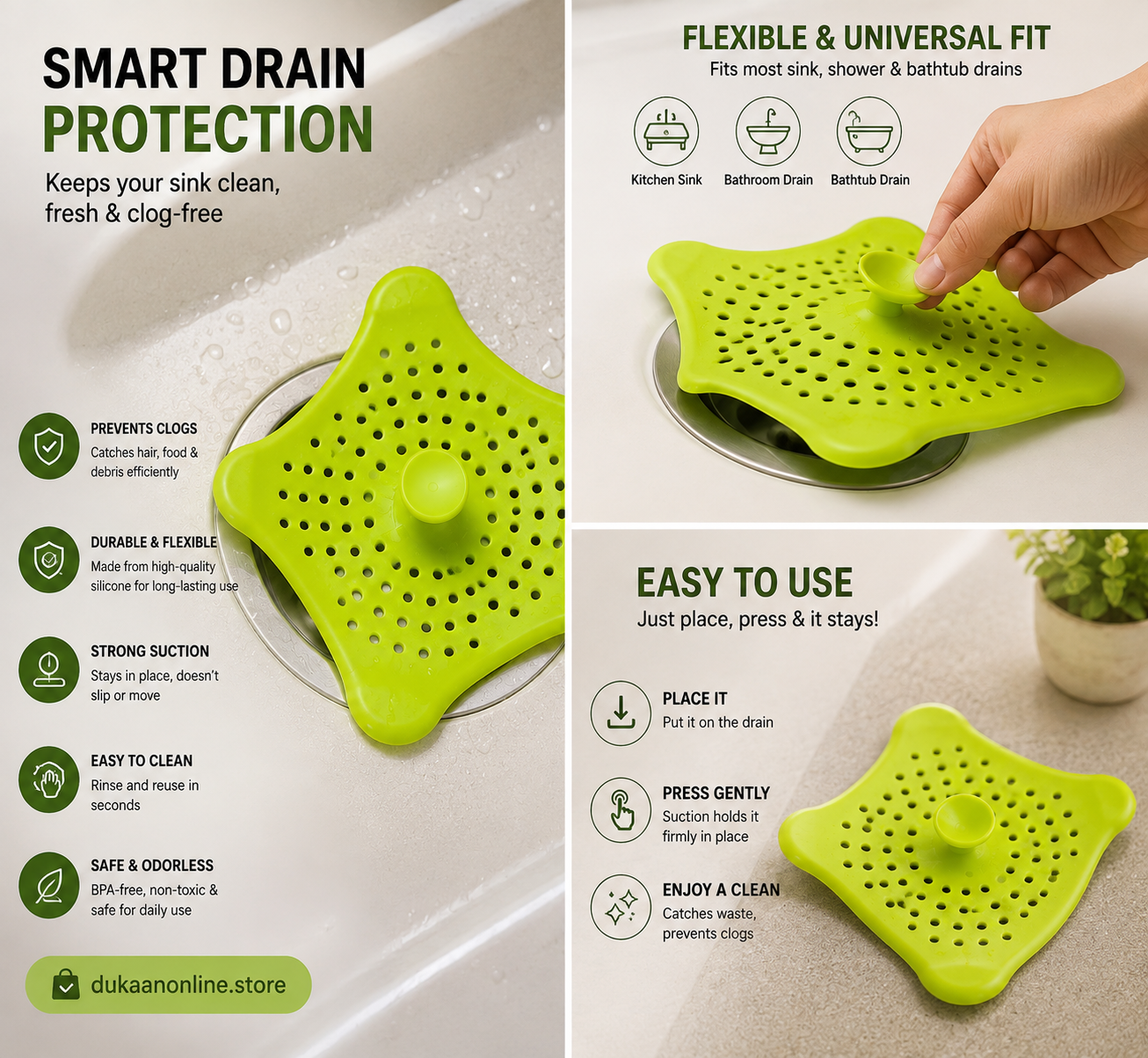 Star Design Drain Cover - Silicone Plug Stopper and Strainer for Bathroom & Kitchen